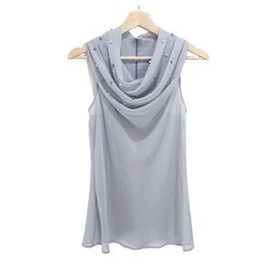 RW&CO. Gray Sleeveless Slouch Collar Top with Pearl Beads